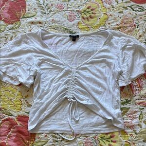 Express White Ruched Adjustable Cotton/Modal Blouse